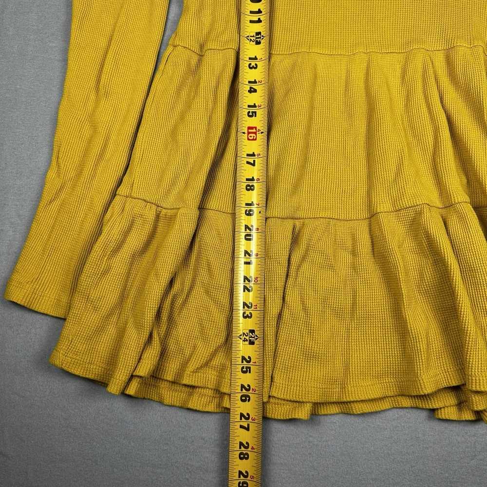 Maeve Anthropologie Waffle Knit Top Womens Small Yellow Excellent Tiered Thermal - Picture 6 of 8